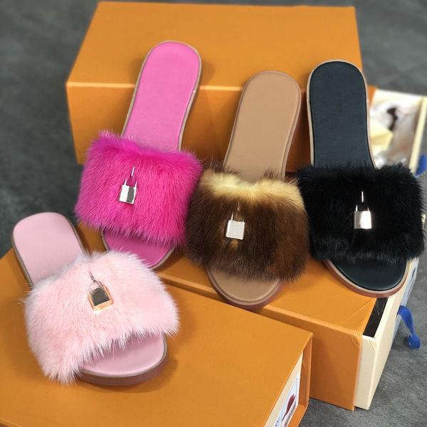 women flats slipper leather it lock with slides box designer fur slippers dust flops flip good quality 35-42 sandals bag mules etqbw, Black
women flats slipper leather it lock with slides box designer fur slippers dust flops flip good quality 35-42 sandals bag mules etqbw, Black