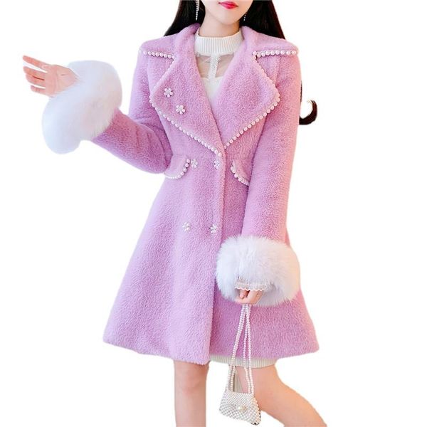 women's wool & blends women faux fur sweet beaded woolen coat temperament lapel mink velvet female coats ladies korean fashion clothes, Black
women's wool & blends women faux fur sweet beaded woolen coat temperament lapel mink velvet female coats ladies korean fashion clothes, Black