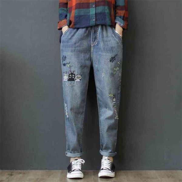 women spring summer fashion korea style elastic waist vintage embroidery calf length harem pants office lady casual loose jeans 210922, Blue
women spring summer fashion korea style elastic waist vintage embroidery calf length harem pants office lady casual loose jeans 210922, Blue