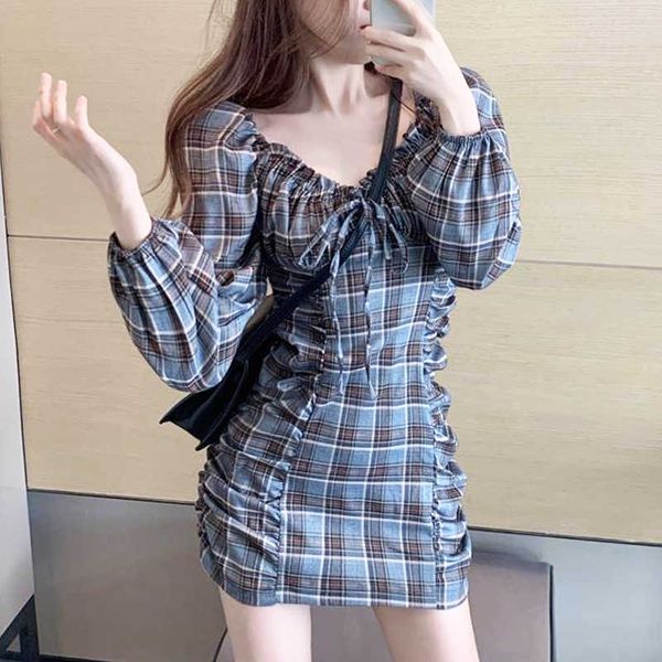 mini dres korea slash neck full sleeve plaid elegant temperament party women's clothing 210604, Black;gray
mini dres korea slash neck full sleeve plaid elegant temperament party women's clothing 210604, Black;gray