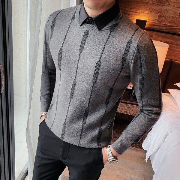 men's sweaters british style striped sweater long sleeve casual knitted pullovers fake two-piece shirt collar knitwear men clothing, White;black
men's sweaters british style striped sweater long sleeve casual knitted pullovers fake two-piece shirt collar knitwear men clothing, White;black