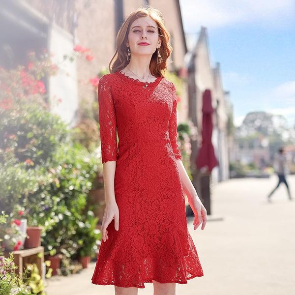 casual dresses spring 2021 elegant women's red lace dress slim fashion sweet fish tail for ladies holiday wear, Black;gray
casual dresses spring 2021 elegant women's red lace dress slim fashion sweet fish tail for ladies holiday wear, Black;gray