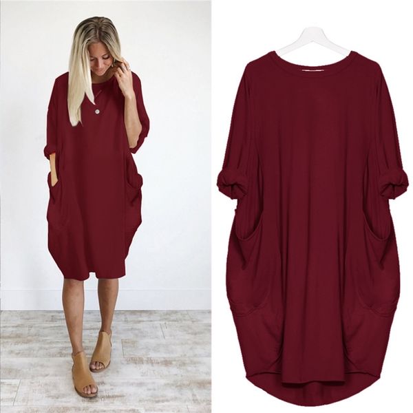 spring autumn women's fashion pocket loose ladies crew neck casual long girl female dress plus size vestidos 210416, Black;gray
spring autumn women's fashion pocket loose ladies crew neck casual long girl female dress plus size vestidos 210416, Black;gray