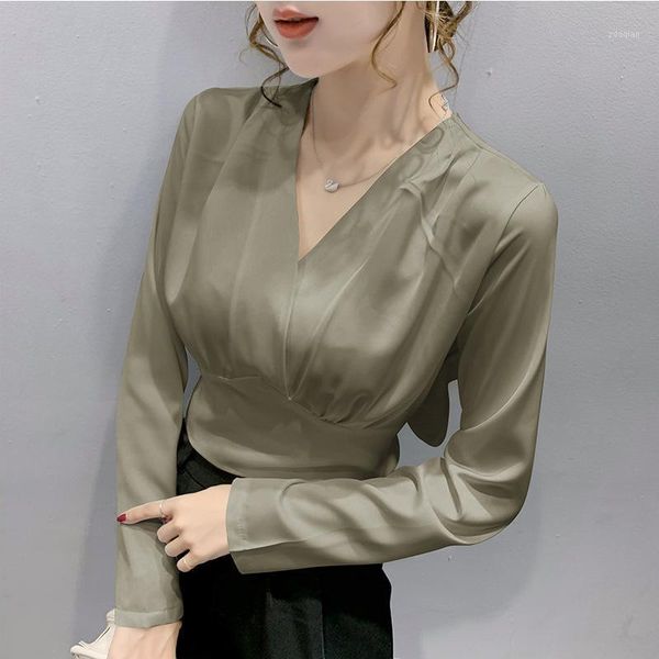 women's blouses & shirts autumn 2021 design sense small v-neck for blouse thin high waist short navel long sleeve shirt, White
women's blouses & shirts autumn 2021 design sense small v-neck for blouse thin high waist short navel long sleeve shirt, White