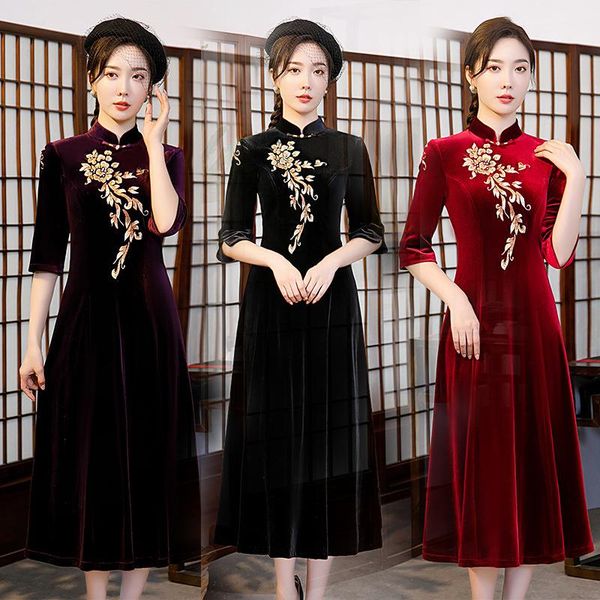 ethnic clothing jane limei autumn cheongsam golden velvet embroidered dress medium long elegant fashion, Red
ethnic clothing jane limei autumn cheongsam golden velvet embroidered dress medium long elegant fashion, Red
