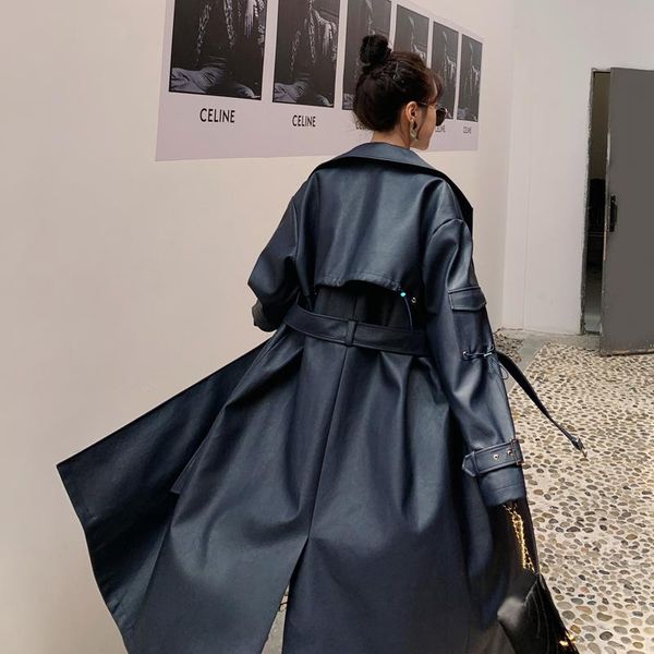 women's trench coats fashion elegant european style long pu leather coat women double-breasted with belt spring autumn lady outerwear, Tan;black
women's trench coats fashion elegant european style long pu leather coat women double-breasted with belt spring autumn lady outerwear, Tan;black