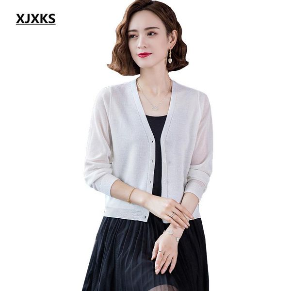 women's knits & tees xjxks 2021 summer women short sun protection clothing high-quality linen knitted cardigan single-breasted thin swe, White
women's knits & tees xjxks 2021 summer women short sun protection clothing high-quality linen knitted cardigan single-breasted thin swe, White