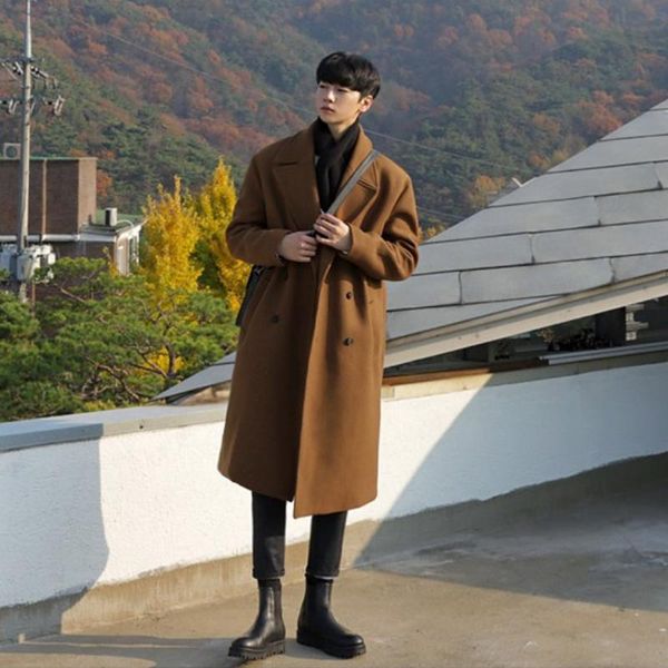 men's wool & blends winter mid-length woolen coat windbreaker thick texture korean style trend casual loose, Black
men's wool & blends winter mid-length woolen coat windbreaker thick texture korean style trend casual loose, Black