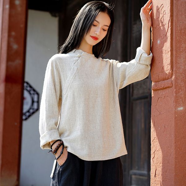 polo autumn shirt original chinese style retro hand flax button sleeve long permanent women's t-shirt, White
polo autumn shirt original chinese style retro hand flax button sleeve long permanent women's t-shirt, White