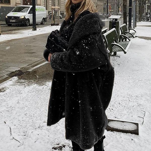 women's fur & faux winter jacket coat luxury long loose lapel overcoat thick warm plus size female plush coats manteau, Black
women's fur & faux winter jacket coat luxury long loose lapel overcoat thick warm plus size female plush coats manteau, Black