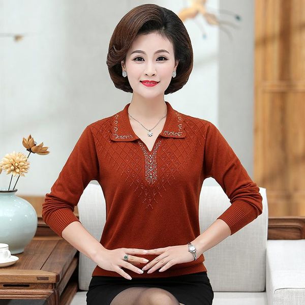 women's sweaters 2021 autumn women sweater turn-down collar pullovers middle age mother knitted beaded, White;black
women's sweaters 2021 autumn women sweater turn-down collar pullovers middle age mother knitted beaded, White;black