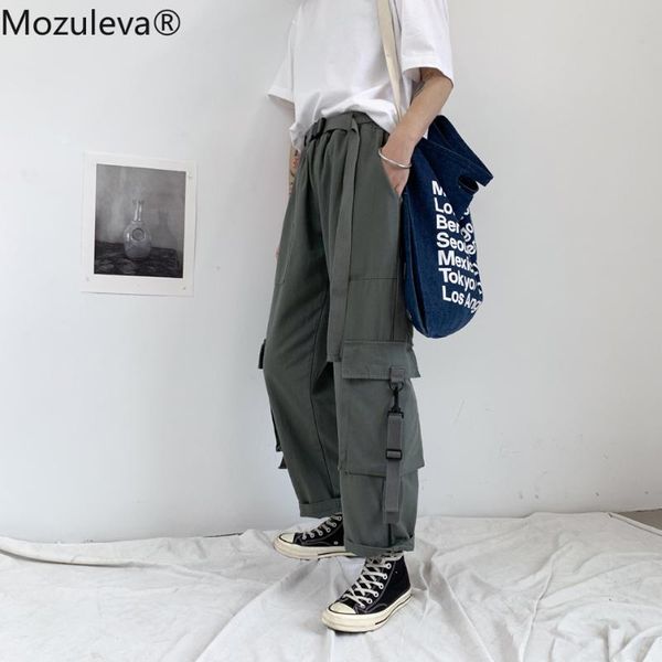 women's pants & capris mozuleva 2021 autumn winter handsome buckle waist wide loose tooling nine-point casual women thin cotton woman, Black;white 
women's pants & capris mozuleva 2021 autumn winter handsome buckle waist wide loose tooling nine-point casual women thin cotton woman, Black;white
