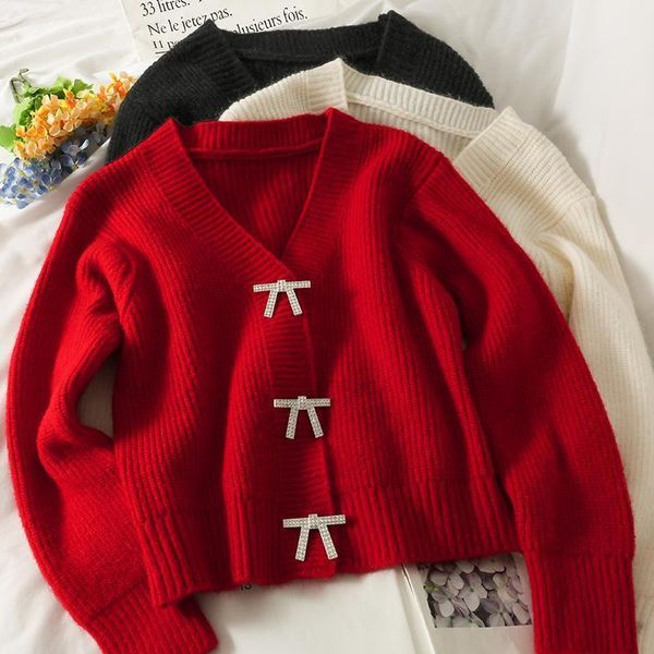 women's knits & tees autumn women short cardigan sweater v-neck bow-knot loose korean all-match knitwear coat ladies 0434, White
women's knits & tees autumn women short cardigan sweater v-neck bow-knot loose korean all-match knitwear coat ladies 0434, White
