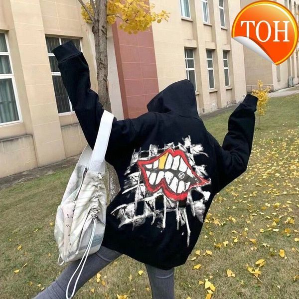 21 autumn and winter new croix ch lovers color graffiti red big mouth h-painted hooded sweater for men women, Black
21 autumn and winter new croix ch lovers color graffiti red big mouth h-painted hooded sweater for men women, Black
