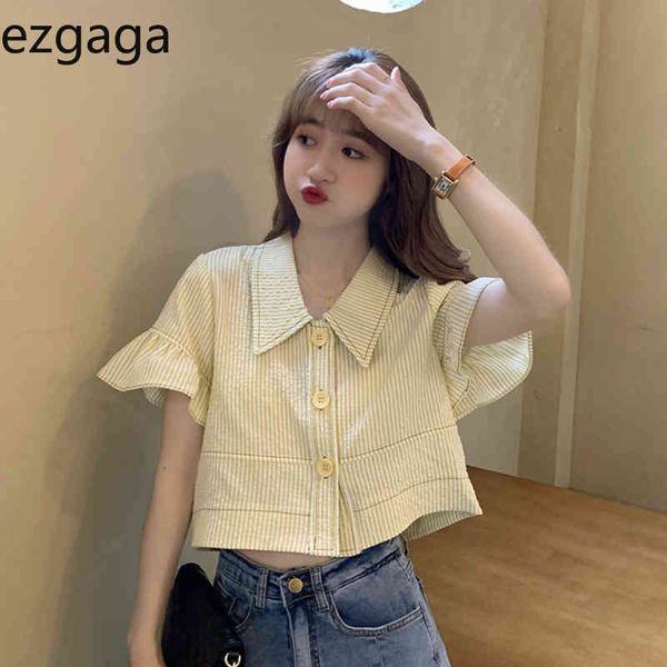 ezgaga chic summer new lapel blouse women short sleeve single-breasted solid crop kawaii shirts all-match fashion 210430, White
ezgaga chic summer new lapel blouse women short sleeve single-breasted solid crop kawaii shirts all-match fashion 210430, White