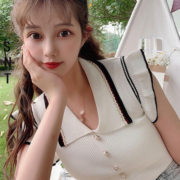 women's t-shirt women niche knitted summer short sleeve solid color korean style tee, White
women's t-shirt women niche knitted summer short sleeve solid color korean style tee, White