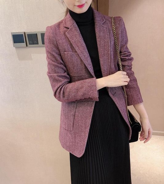 women's wool & blends woolen jacket suit 2021 spring slim short design clothing with pockets, Black
women's wool & blends woolen jacket suit 2021 spring slim short design clothing with pockets, Black