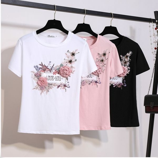 summer embroidery sequined flower appliques letter t-shirts women o-neck short sleeve girl floral tee shirt 210416, White
summer embroidery sequined flower appliques letter t-shirts women o-neck short sleeve girl floral tee shirt 210416, White
