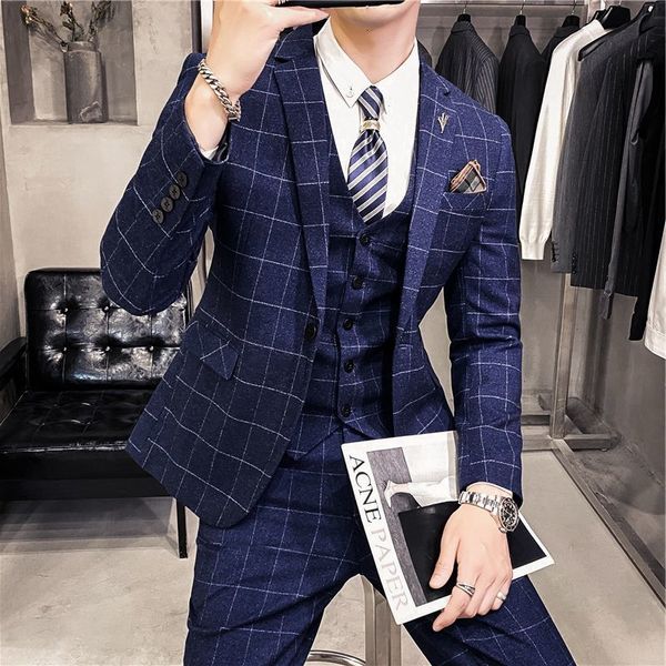 men's suits & blazers (jacket + vest pants) men, formal high-end plaid suit bridegroom's wedding 3-piece set, White;black
men's suits & blazers (jacket + vest pants) men, formal high-end plaid suit bridegroom's wedding 3-piece set, White;black