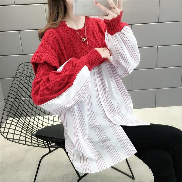 korean style long-sleeved fashion o-neck knitted stitching shirt women's autumn niche chic ruffled 2a126 blouses & shirts, White
korean style long-sleeved fashion o-neck knitted stitching shirt women's autumn niche chic ruffled 2a126 blouses & shirts, White