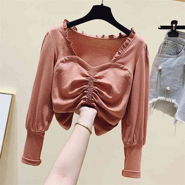 women's long sleeves ruffles cotton short style drawstring t-shirt tee autumn girls pullover casual tees a4168 210519, White
women's long sleeves ruffles cotton short style drawstring t-shirt tee autumn girls pullover casual tees a4168 210519, White