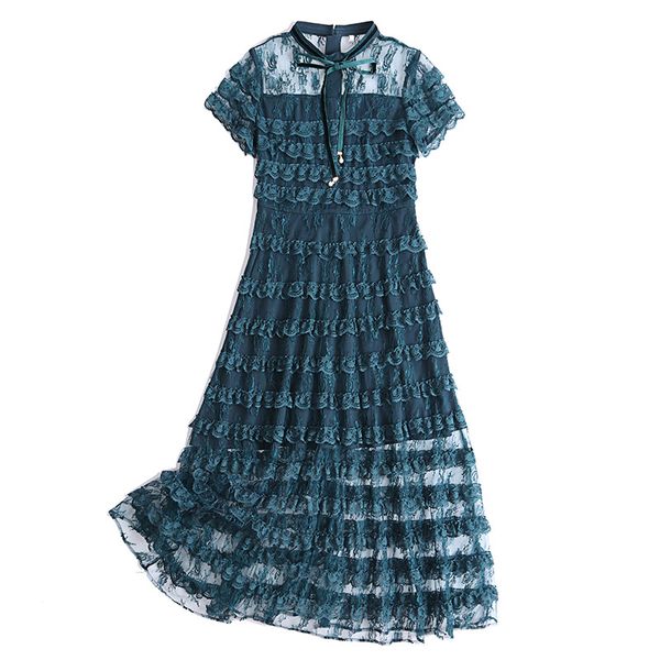 women cascading ruffle lace mesh stand collar bow short sleeve a line elegant cake long dress summer d1773 210514, Black;gray
women cascading ruffle lace mesh stand collar bow short sleeve a line elegant cake long dress summer d1773 210514, Black;gray