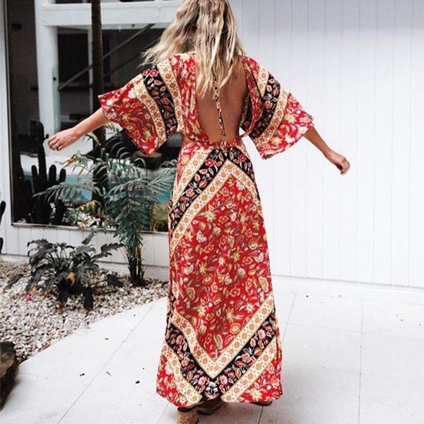 womens dress backless women dresses cotton orange floral print boho v neck side slit maxi summer vestidos, Black;gray
womens dress backless women dresses cotton orange floral print boho v neck side slit maxi summer vestidos, Black;gray