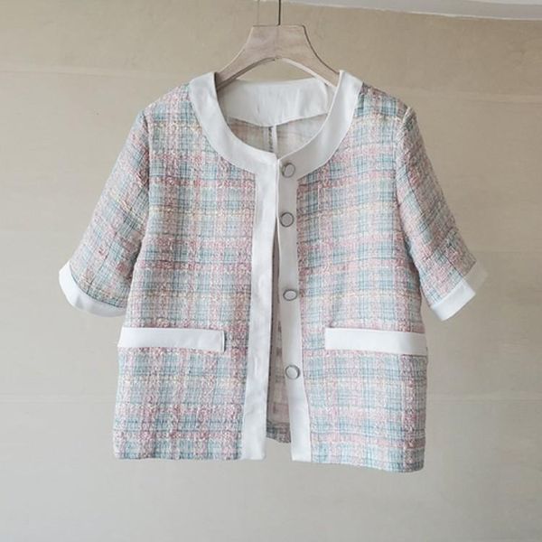 women's jackets 2021 summer temperament hit color tweed short sleeve female single-breasted casual elegant coat, Black;brown
women's jackets 2021 summer temperament hit color tweed short sleeve female single-breasted casual elegant coat, Black;brown
