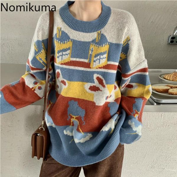 women's sweaters nomikuma pullover jumpers autumn winter retro cute cartoon jacquard loose long sleeve sweater women ropa mujer 3d537, White;black
women's sweaters nomikuma pullover jumpers autumn winter retro cute cartoon jacquard loose long sleeve sweater women ropa mujer 3d537, White;black