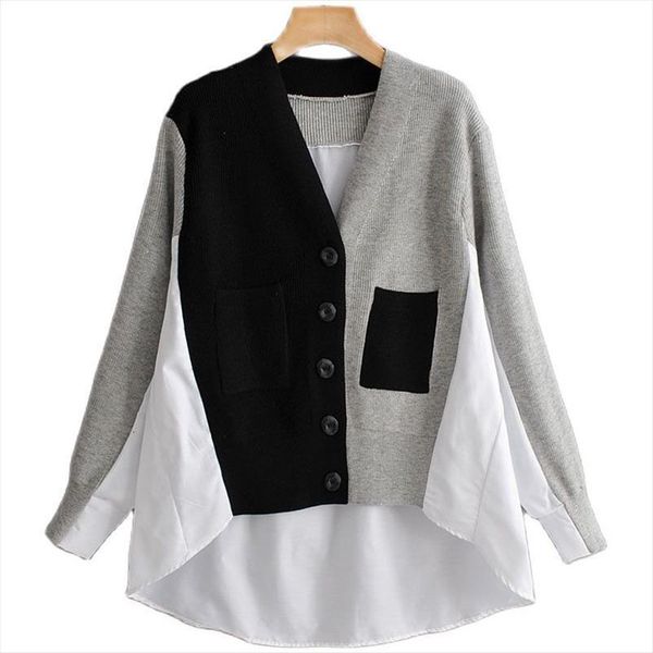 vintage chic design stitching womens sweater v neck long sleeved cardigan thin jacket female, White;black
vintage chic design stitching womens sweater v neck long sleeved cardigan thin jacket female, White;black