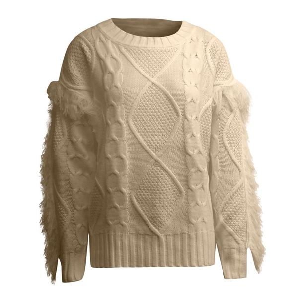 women's sweaters 2021 solid color long sleeved tassel sweater pullovers vestment femme casual round neck knitted, White;black
women's sweaters 2021 solid color long sleeved tassel sweater pullovers vestment femme casual round neck knitted, White;black