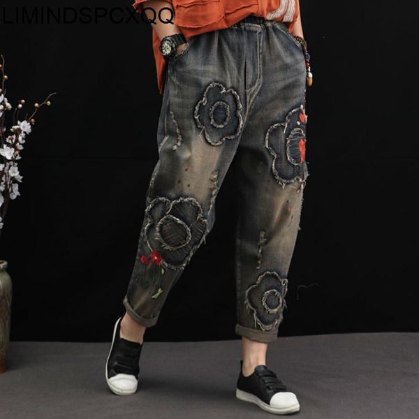 spring korean fashion ladies patchwork embroidery denim trousers vintage ripped jeans loose elastic casual harem pants women's, Blue
spring korean fashion ladies patchwork embroidery denim trousers vintage ripped jeans loose elastic casual harem pants women's, Blue