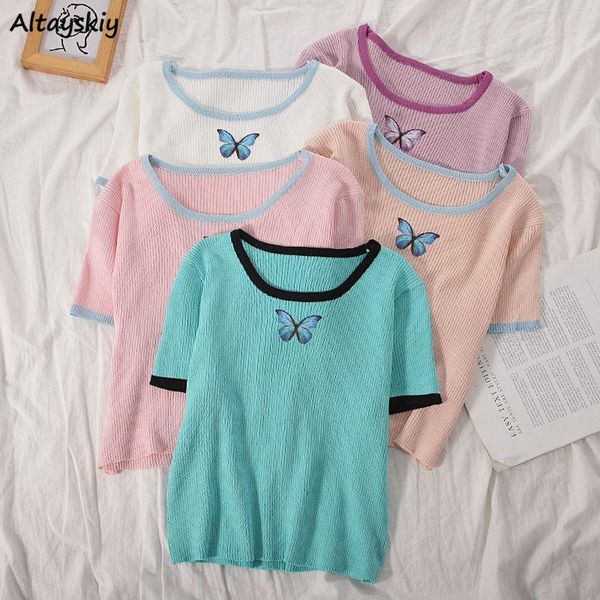 women's t-shirt t-shirts women slim butterfly-print knitting cropped ins summer navel short-sleeve elasticity soft cozy breathable 5 c, White
women's t-shirt t-shirts women slim butterfly-print knitting cropped ins summer navel short-sleeve elasticity soft cozy breathable 5 c, White