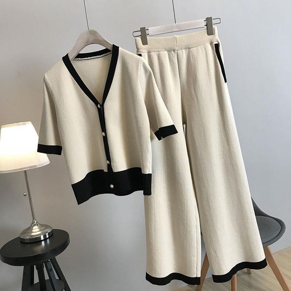 women's two piece pants two-piece single-breasted cardigan knitted sweater female solid color loose elastic band wide-leg set wome, White
women's two piece pants two-piece single-breasted cardigan knitted sweater female solid color loose elastic band wide-leg set wome, White