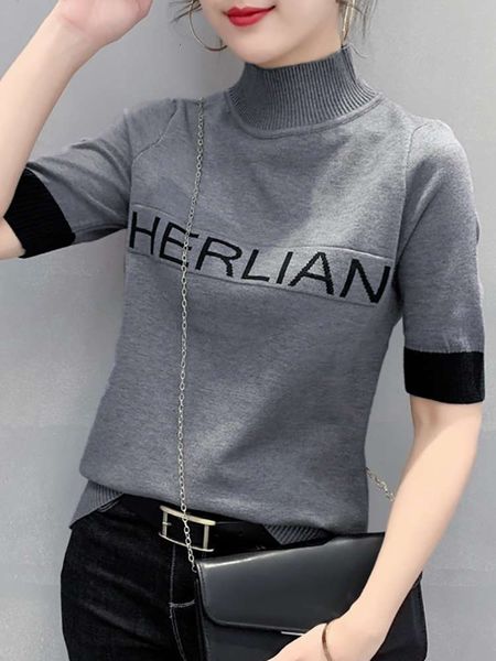 women's sweaters 2021 spring fashion letter t-shirt foreign style half high neck short sleeve sweater trend fko3, White;black
women's sweaters 2021 spring fashion letter t-shirt foreign style half high neck short sleeve sweater trend fko3, White;black