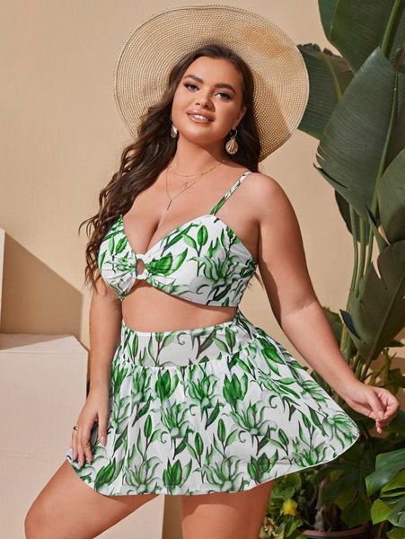 3pack plus plant print ring linked bikini swimsuit & beach skirt z9pr#, Black
3pack plus plant print ring linked bikini swimsuit & beach skirt z9pr#, Black