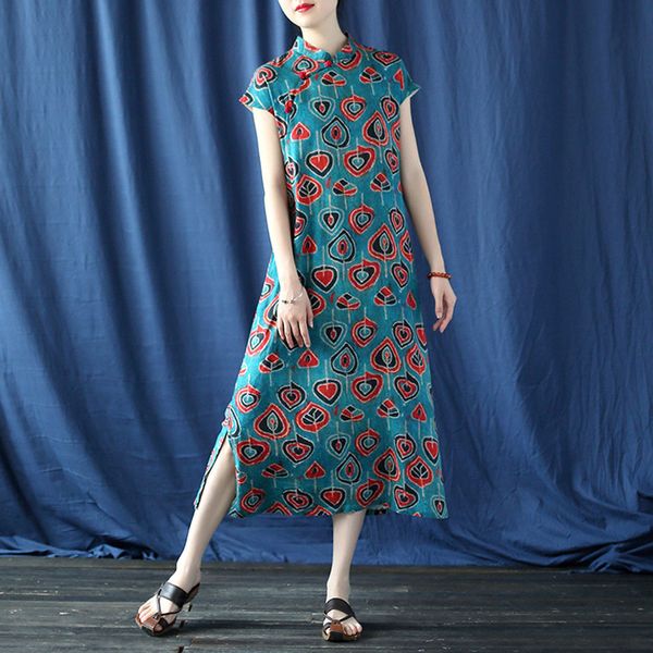 johnature women print floral chinese style cheongsam cotton linen dress summer stand a-line button vintage cheongsam 210521, Black;gray
johnature women print floral chinese style cheongsam cotton linen dress summer stand a-line button vintage cheongsam 210521, Black;gray
