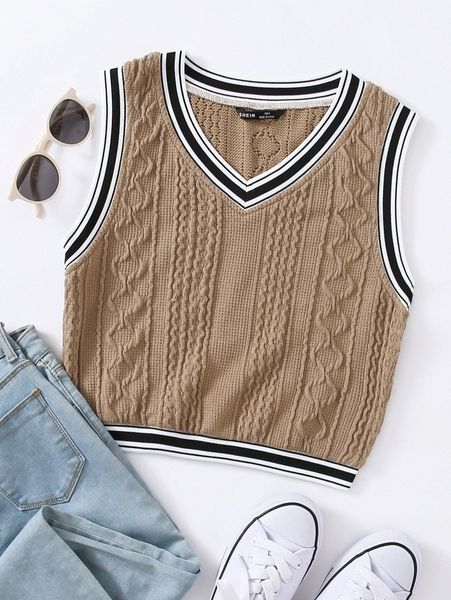striped trim knit tank f8gu#, White