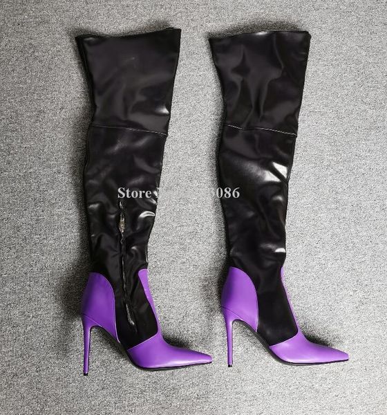 boots mixed color leather thigh high woman pointed toe stiletto heel over the knee long lady real pos winter shoes, Black
boots mixed color leather thigh high woman pointed toe stiletto heel over the knee long lady real pos winter shoes, Black