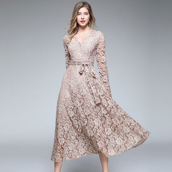 boutique dress women's lace middle long style temperament fashion waist v-neck women, Black;pink
boutique dress women's lace middle long style temperament fashion waist v-neck women, Black;pink