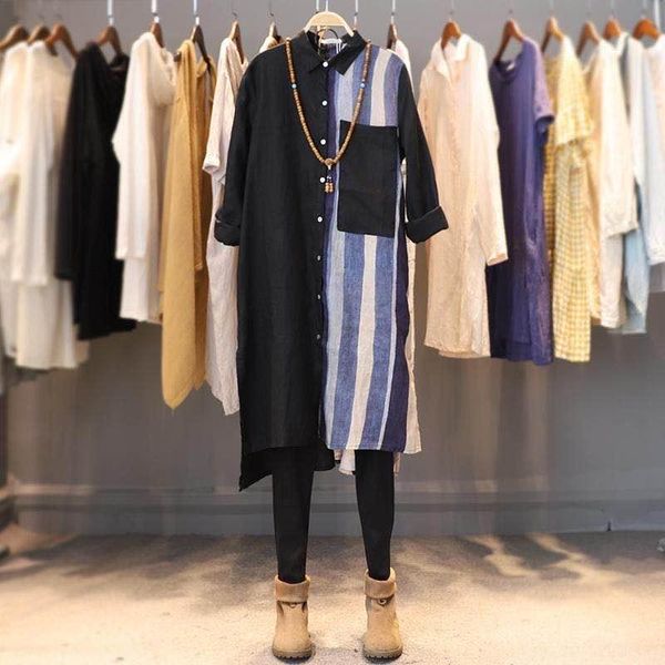 casual dresses 2021 autumn product literary loose large size linen wild stripe stitching thin mid-length shirt dress, Black;gray
casual dresses 2021 autumn product literary loose large size linen wild stripe stitching thin mid-length shirt dress, Black;gray