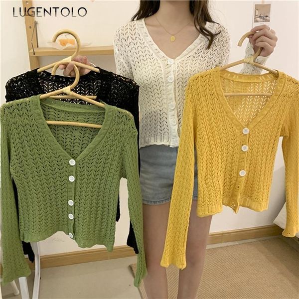 lugentolo women sweater spring summer korean thin slim fit hollow out cardigan v-neck solid lady knitted sweaters women's knits & tees, White
lugentolo women sweater spring summer korean thin slim fit hollow out cardigan v-neck solid lady knitted sweaters women's knits & tees, White