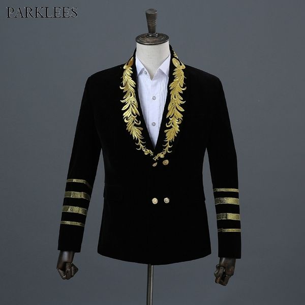 men's gold embroidery double breasted velvet suit jacket brand shawl collar military style party stage blazer masculino 210522, White;black
men's gold embroidery double breasted velvet suit jacket brand shawl collar military style party stage blazer masculino 210522, White;black
