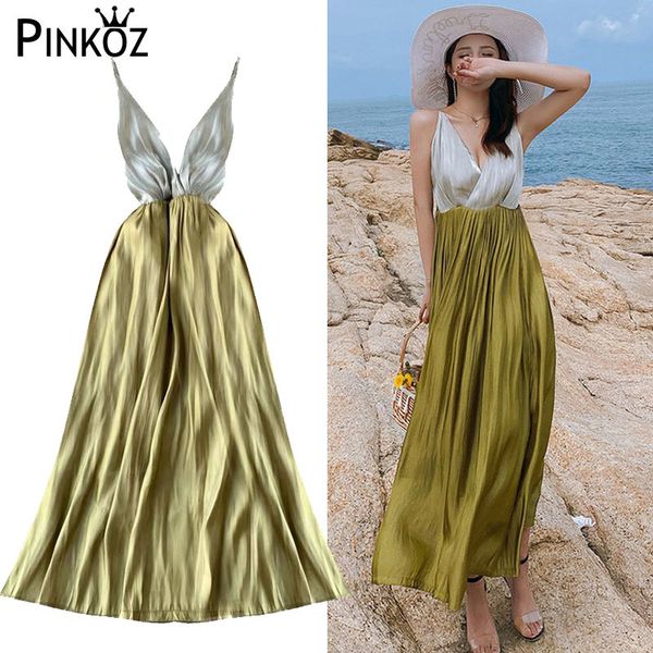 high waist deep v-neck sleeveless spaghetti summer beach maxi dress for women patchwork satin pleated party dresses 210421, White
high waist deep v-neck sleeveless spaghetti summer beach maxi dress for women patchwork satin pleated party dresses 210421, White