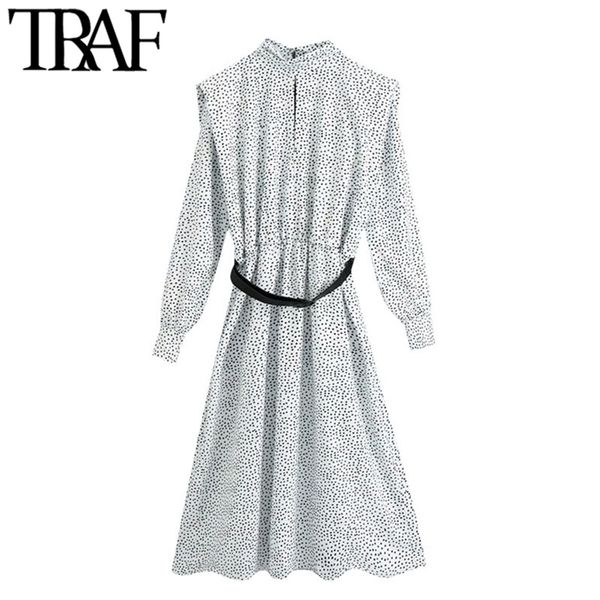 women chic fashion with belt polka dot pleated midi dress vintage high neck elastic waist female dresses mujer 210507, Black;gray
women chic fashion with belt polka dot pleated midi dress vintage high neck elastic waist female dresses mujer 210507, Black;gray