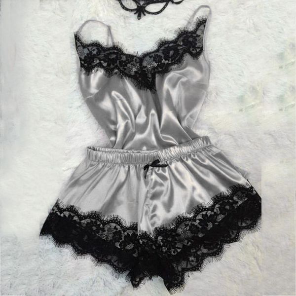 s 3xl size women sleepwear satin robe set black lace v neck nightdress sleeveless cute cami and short, Black;red
s 3xl size women sleepwear satin robe set black lace v neck nightdress sleeveless cute cami and short, Black;red