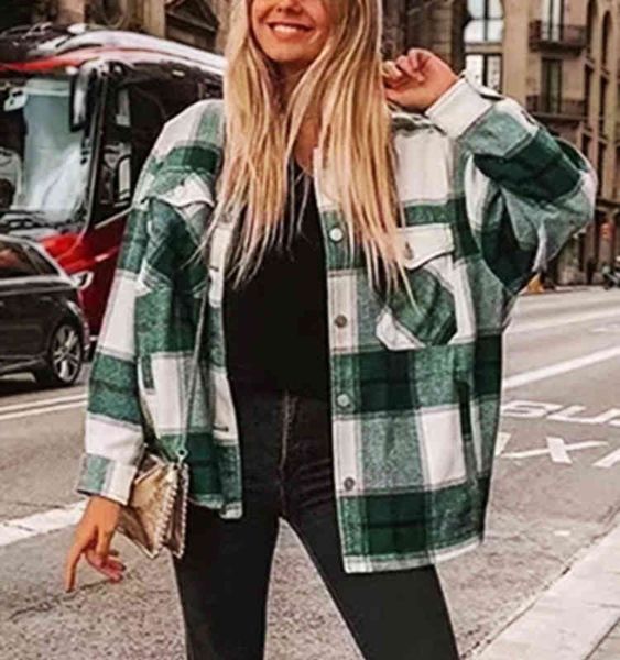 women's wool & blends long sleeve overshirt women coats vintage green plaid autumn winter warm jacket casual oversized outwear coat c10, Black
women's wool & blends long sleeve overshirt women coats vintage green plaid autumn winter warm jacket casual oversized outwear coat c10, Black