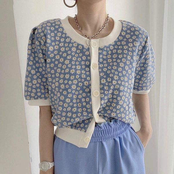women's knits & tees floral print summer thin knitted cardigan women puff short sleeve o-neck causal sweater coat 2021 knitwear korean, White
women's knits & tees floral print summer thin knitted cardigan women puff short sleeve o-neck causal sweater coat 2021 knitwear korean, White
