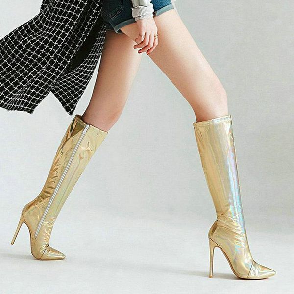 boots patent pu leather color women knee high fashion pointed toe thin heel zipper ladies winter big size, Black
boots patent pu leather color women knee high fashion pointed toe thin heel zipper ladies winter big size, Black