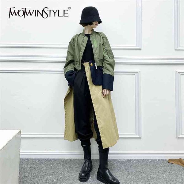 casual fake two trench for women stand collar long sleeve hit color windbreaker female fashion clothing spring 210524, Tan;black
casual fake two trench for women stand collar long sleeve hit color windbreaker female fashion clothing spring 210524, Tan;black